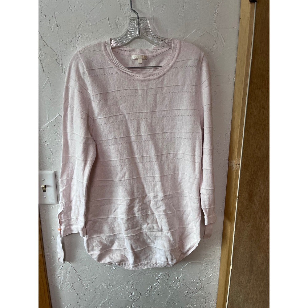 Lisa Todd Womens Pale Pink Cotton Textured Stripe Tie Cuff Sweater Large‎ L